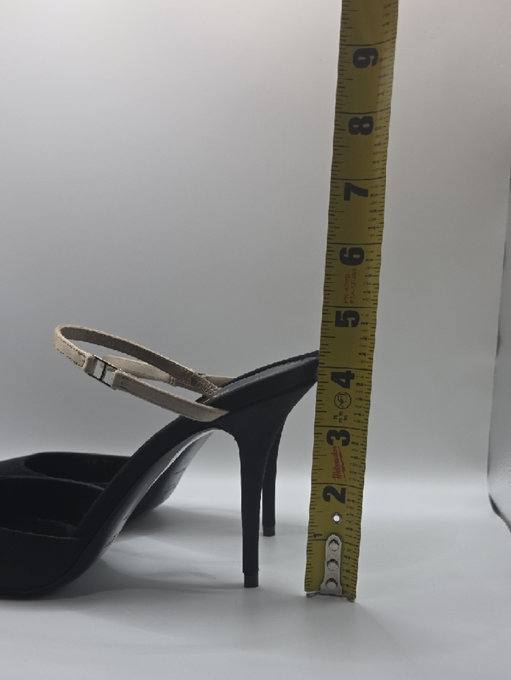 Saint Laurent Black Pointed Slingback Heels with Tan Strap - Picture 12 of 14